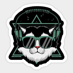 Meowzic in the Air: Cat Rocking Headphones Sticker